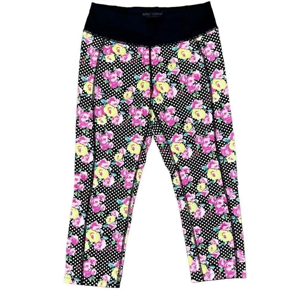 Betsey Johnson Performance Floral Rose Polka Dot Leggings Small